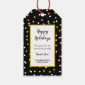 Dank u vakantie cadeau label zwart goud confetti cadeaulabel (Voorkant)