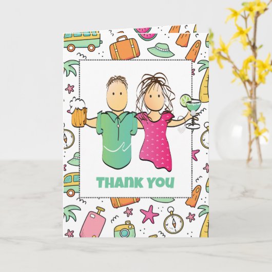 Dank u vakantiebestemming Funny Cartoon Kaart (Gele Bloem)