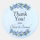 Dank u van bruid & bruidegom namen Blue Peony Ronde Sticker (Voorkant)