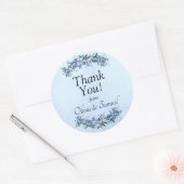 Dank u van bruid & bruidegom namen Blue Peony Ronde Sticker (Envelop)