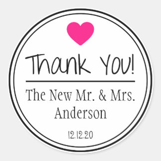 Dank u van de nieuwe Mr & Mrs (Hot Pink/Black) Ronde Sticker