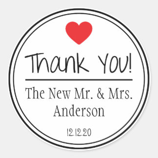 Dank u van de nieuwe Mr & Mrs (rood / zwart) Ronde Sticker
