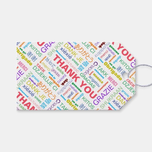 Dank u veelkleurige meertalige cadeaulabel (Voorkant (Horizontaal))