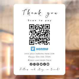 Dank u Venmo QR Code Scan om wit te betalen Raamsticker