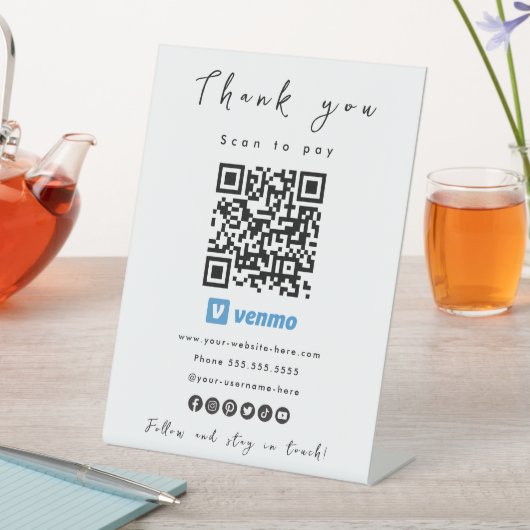 Dank u Venmo QR Code Scan om wit te betalen Reclamebord Met Voetstuk (Insitu)