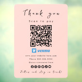 Dank u Venmo QR Code Scan te betalen Blush Pink Raamsticker (Vel 3)