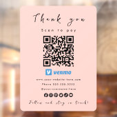 Dank u Venmo QR Code Scan te betalen Blush Pink Raamsticker (Vel 2)