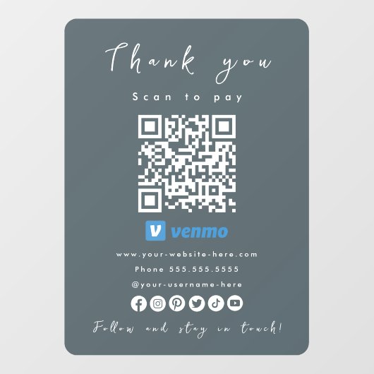 Dank u Venmo QR Code Scan te betalen Marine Raamsticker (Vel)