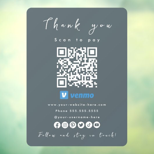 Dank u Venmo QR Code Scan te betalen Marine Raamsticker (Vel 3)