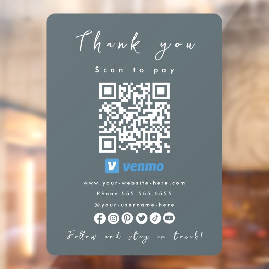Dank u Venmo QR Code Scan te betalen Marine Raamsticker (Vel 2)
