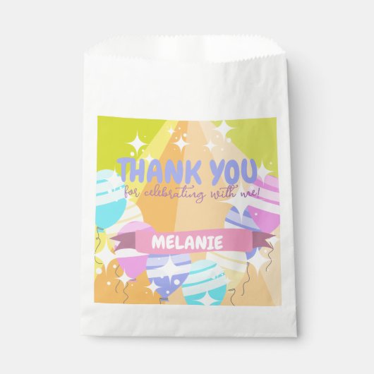 Dank u Verjaardag Kleurrijke Ballonnen Sparkles Bedankzakje (Voorkant)