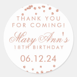 Dank u Verjaardag Roos Gouden Glitter Confetti Ronde Sticker