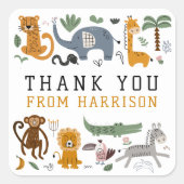 Dank u Verjaardag Twee Wilde Safari Dieren Kinder Vierkante Sticker (Voorkant)