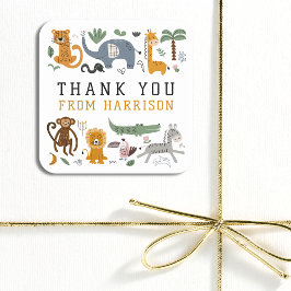 Dank u Verjaardag Twee Wilde Safari Dieren Kinder Vierkante Sticker
