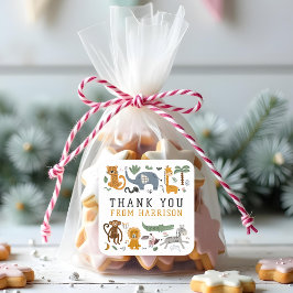 Dank u Verjaardag Twee Wilde Safari Dieren Kinder Vierkante Sticker