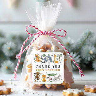 Dank u Verjaardag Twee Wilde Safari Dieren Kinder Vierkante Sticker