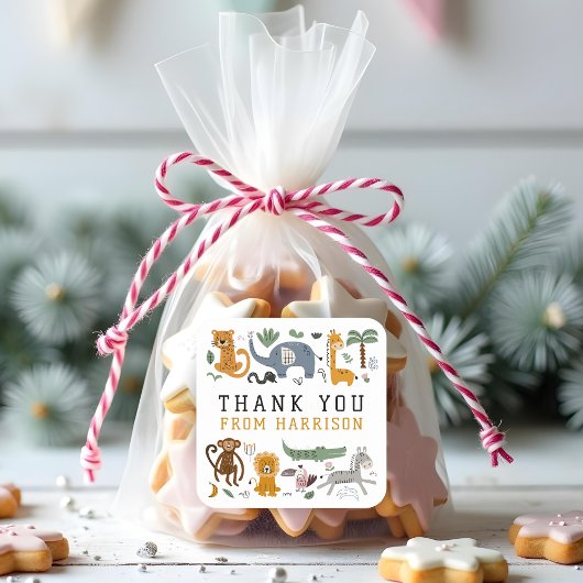 Dank u Verjaardag Twee Wilde Safari Dieren Kinder Vierkante Sticker