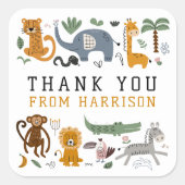 Dank u Verjaardag Twee Wilde Safari Dieren Kinder Vierkante Sticker (Voorkant)