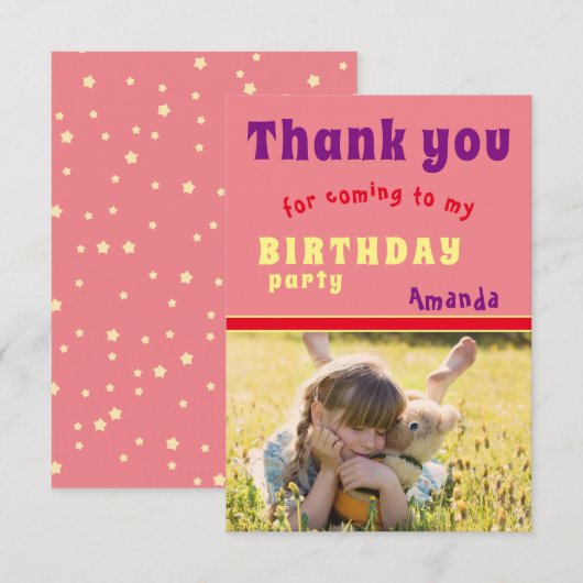 Dank u Verjaardagsfeest Kaart Kinder Foto (Voorkant / Achterkant)