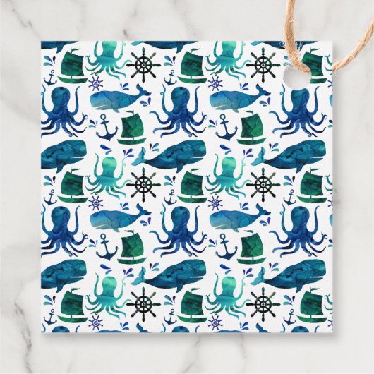 Dank u Verjaardagsfeestje Marine Octopus Nautical Bedankjes Labels (Achterkant)