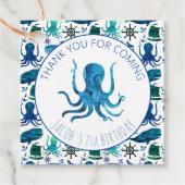 Dank u Verjaardagsfeestje Marine Octopus Nautical Bedankjes Labels (Voorkant)