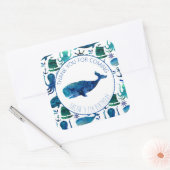 Dank u Verjaardagsfeestje Marine Whale Nautical Vierkante Sticker (Envelop)