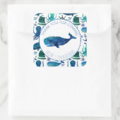 Dank u Verjaardagsfeestje Marine Whale Nautical Vierkante Sticker (Tas)