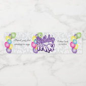 Dank u Verjaardagsfeestje - Paarse Waterfles Etiket (Enkel label)