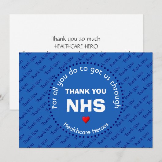 Dank u Verpleegkundigen NHS Gezondheidszorg Helden Bedankkaart (Voorkant / Achterkant)