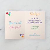 Dank u, verpleegkundigen, regenboogkleuren sinaasa bedankkaart (Binnen)