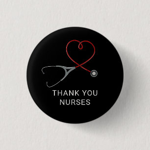 Dank U Verpleegsters Rode Liefdeshart Stethoscoop Ronde Button 3,2 Cm