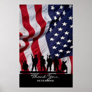 Dank u veteranen - Amerikaanse vlag en soldaten Poster