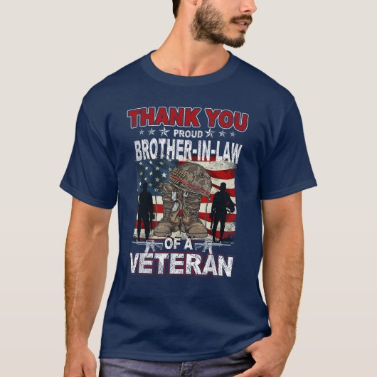 Dank u veteranen Amerikaanse vlag trotse zwager T-shirt (Voorkant)