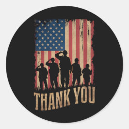 Dank U Veteranen Dag Amerikaanse Vlag Vintage Ronde Sticker