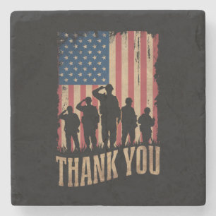 Dank U Veteranen Dag Amerikaanse Vlag Vintage Stenen Onderzetter