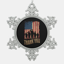 Dank U Veteranen Dag Amerikaanse Vlag Vintage Tin Sneeuwvlok Ornament