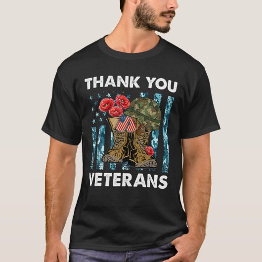 Dank u, veteranen, die Boots-papavervalmeter bestr T-shirt (Voorkant)