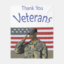 Dank u veteranen met Amerikaanse vlag en soldaat Fleece Deken