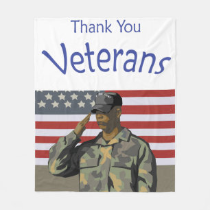 Dank u veteranen met Amerikaanse vlag en soldaat Fleece Deken