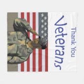 Dank u veteranen met Amerikaanse vlag en soldaat Fleece Deken (Voorkant (Horizontaal))