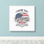 Dank U Veteranen Patriottisch Hart Vector Design_1 Canvas Afdruk (Insitu (Houten vloer))