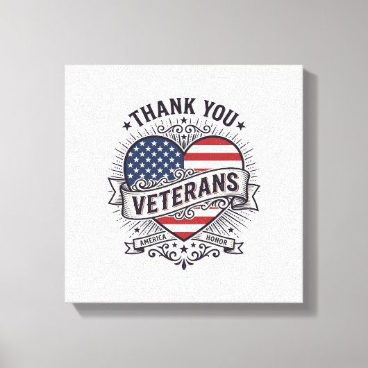 Dank U Veteranen Patriottisch Hart Vector Design_1 Canvas Afdruk (Voorkant)