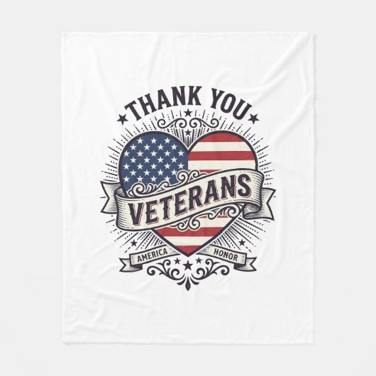 Dank U Veteranen Patriottisch Hart Vector Design_1 Fleece Deken (Voorkant)