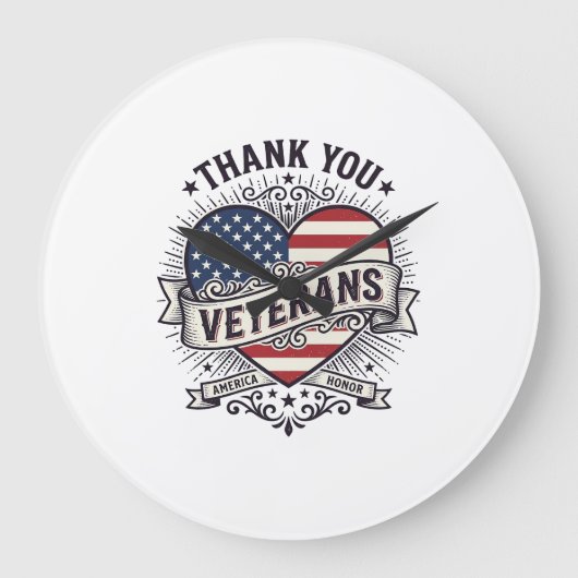 Dank U Veteranen Patriottisch Hart Vector Design_1 Grote Klok (Voorkant)