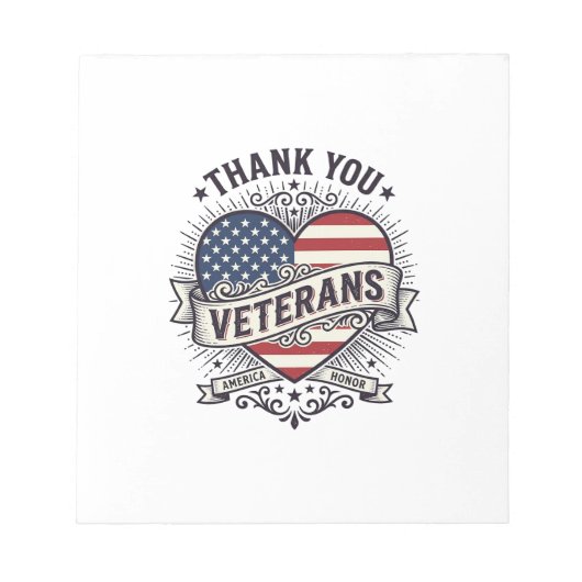 Dank U Veteranen Patriottisch Hart Vector Design_1 Notitieblok (Voorkant)
