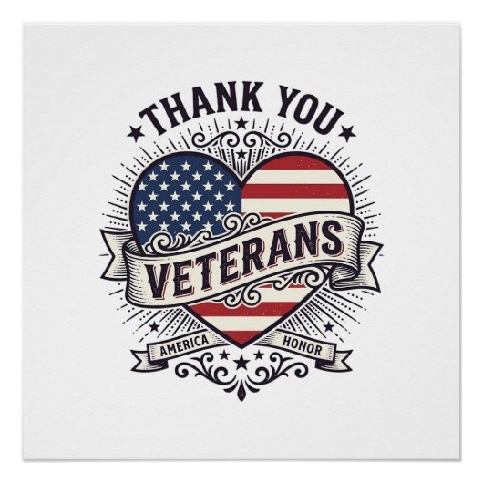 Dank U Veteranen Patriottisch Hart Vector Design_1 Perfect Poster (Voorkant)