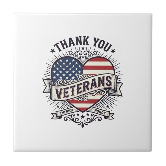 Dank U Veteranen Patriottisch Hart Vector Design_1 Tegeltje (Voorkant)