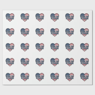 Dank U Veteranen Patriottisch Hart Vintage Ontwerp Cadeaupapier
