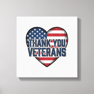 Dank U Veteranen Patriottisch Hart Vintage Ontwerp Canvas Afdruk