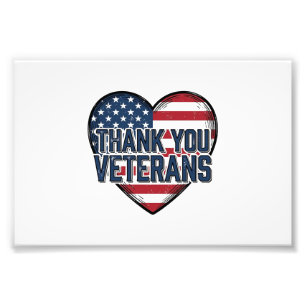 Dank U Veteranen Patriottisch Hart Vintage Ontwerp Foto Afdruk